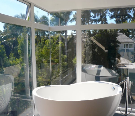 White frost film applied to interior home glass for subtle style and privacy.