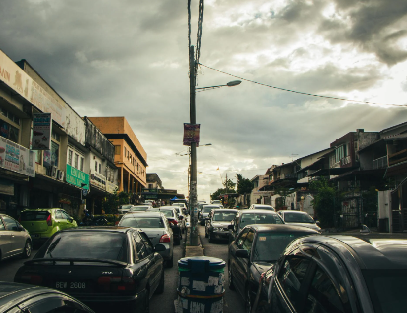 This image shows a day light traffic jam.