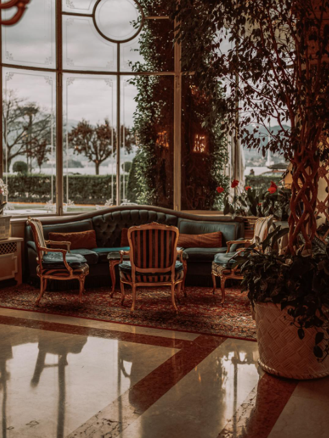 This image shows decorative window films in a lounge.