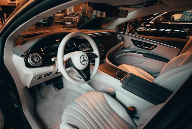This image shows an interior of a luxury car.