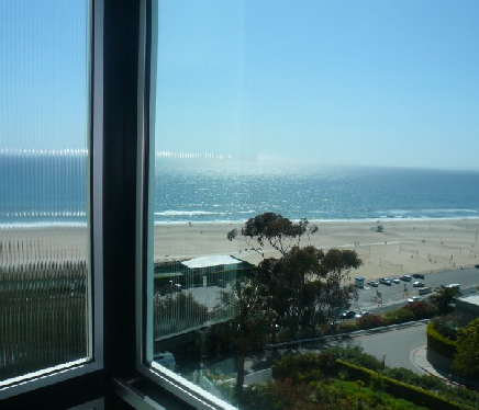 Frosted window film overlooking Venice Beach, providing privacy and natural light