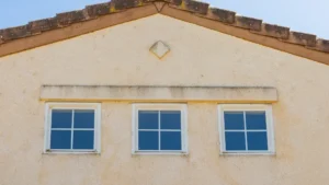 upper exterior of a house with three residential windows upper exterior of a house with three residential windows